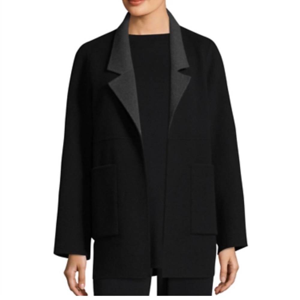 Eileen Fisher double faced brushed wool jacket black gray size M
